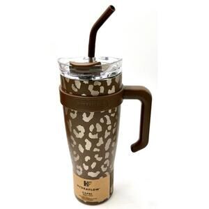Hydraflow Capri Brown Silver Leopard Cheetah 40 oz Tumbler Water Bottle NWT Cute